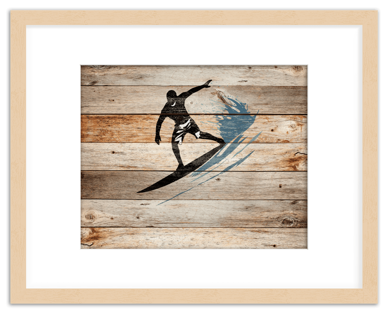 Wood Wall Art Surfing - Front View