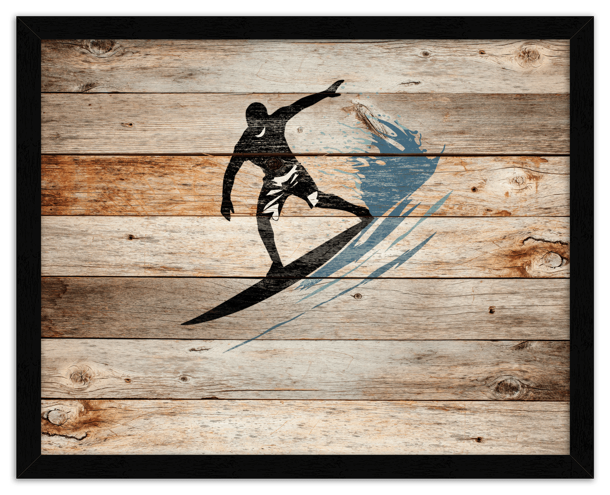 Wood Wall Art Surfing - Front View