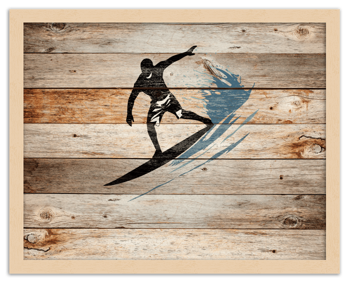 Wood Wall Art Surfing - Front View