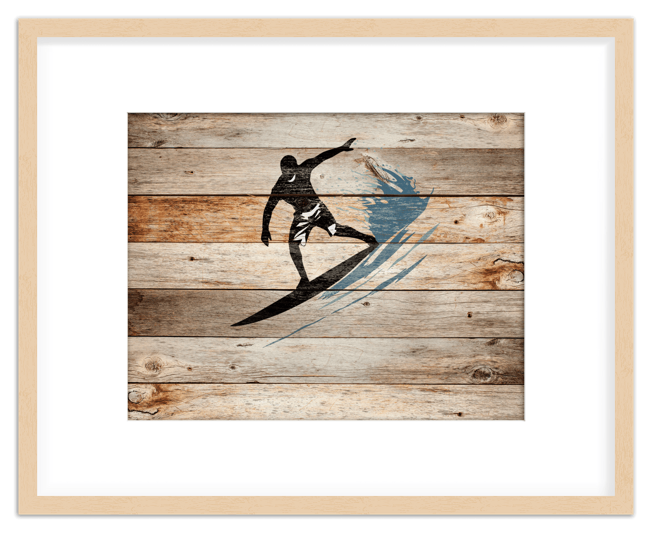 Wood Wall Art Surfing - Front View