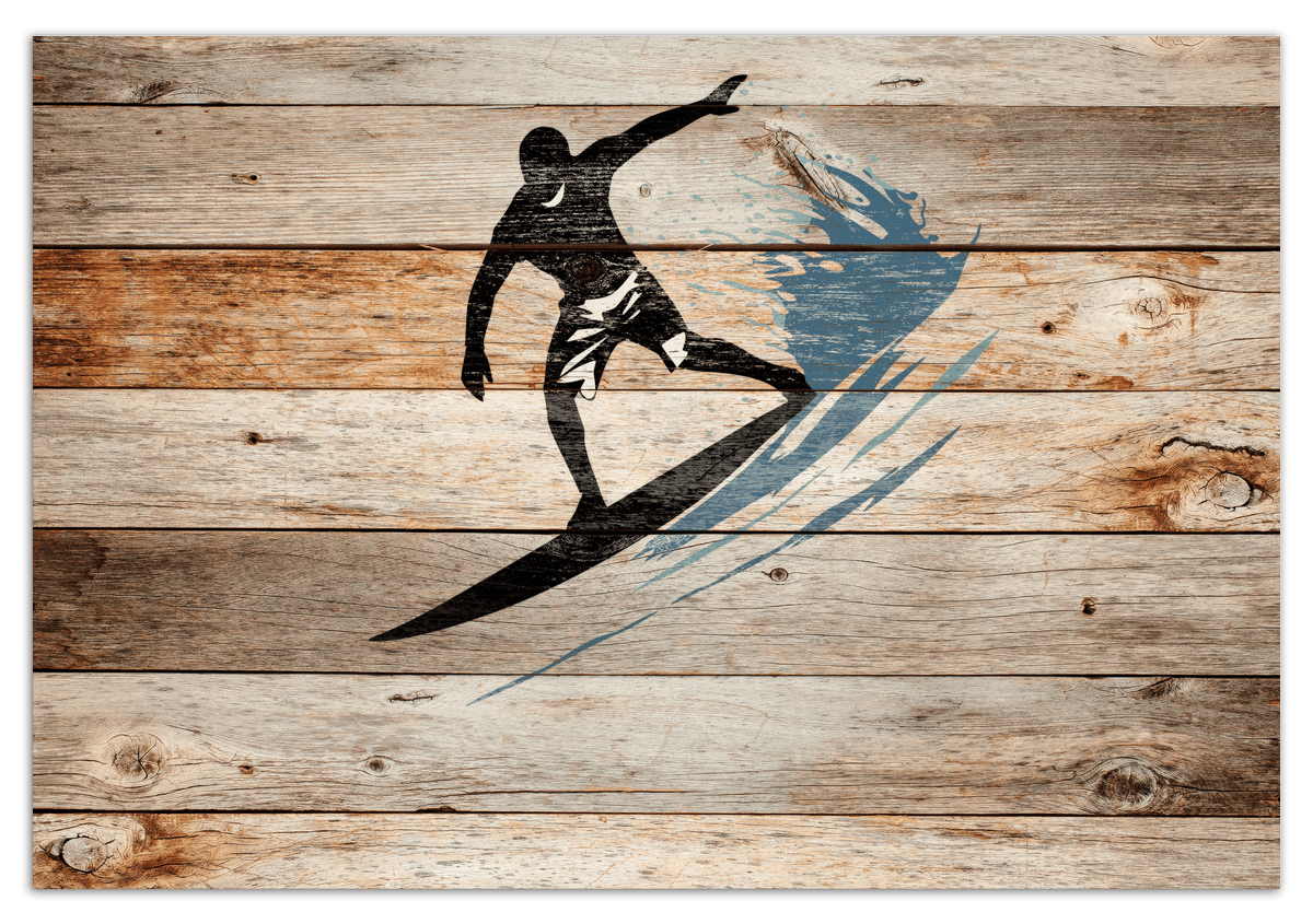 Wood Wall Art Surfing - Front View