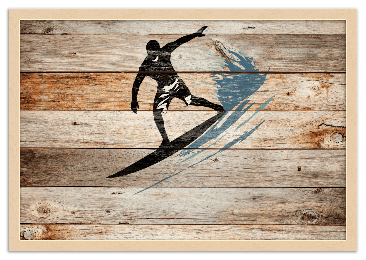 Wood Wall Art Surfing - Front View