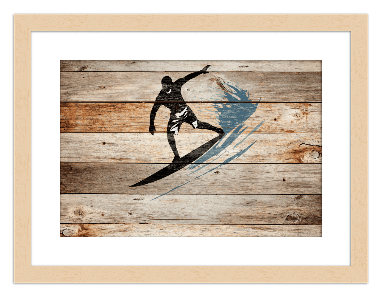 Wood Wall Art Surfing - Front View