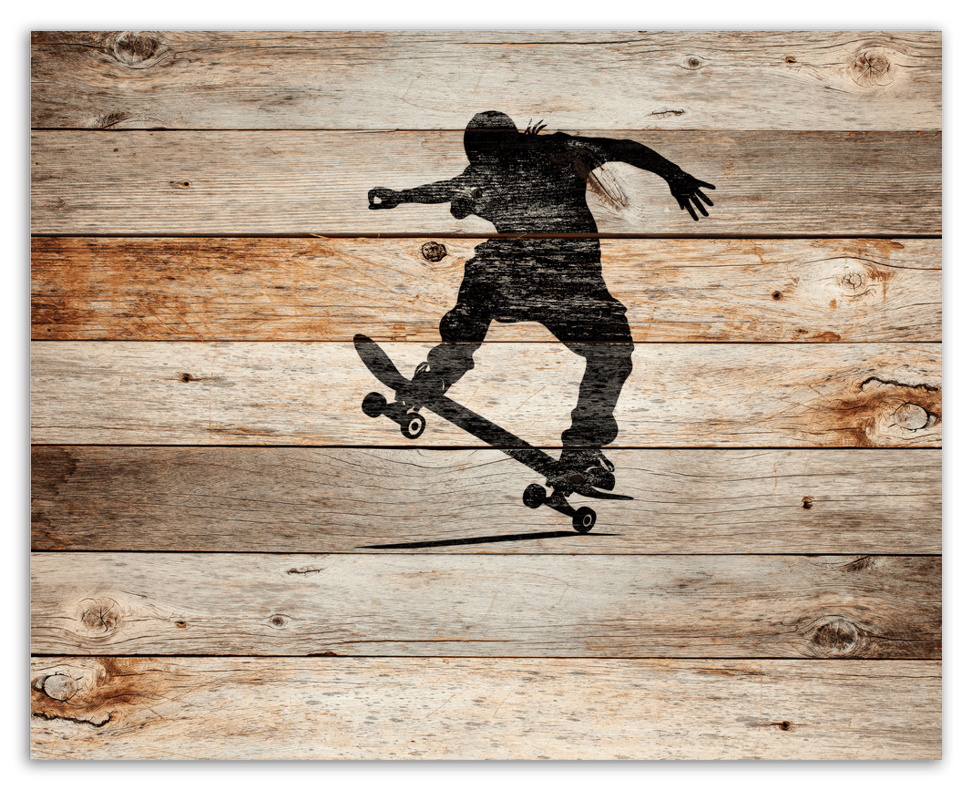 Wood Wall Art Skateboarding - Front View