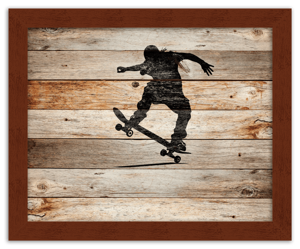 Wood Wall Art Skateboarding - Front View
