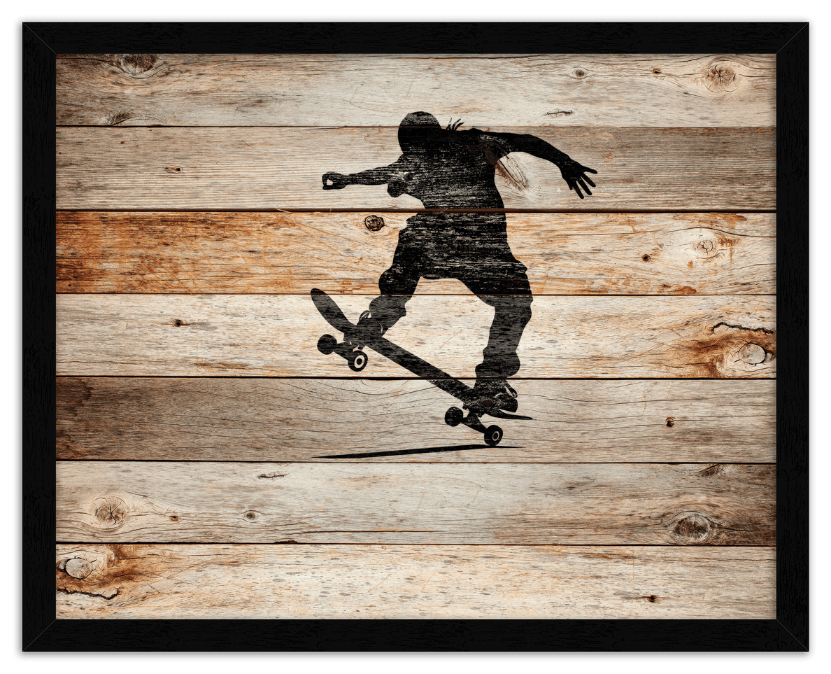 Wood Wall Art Skateboarding - Front View