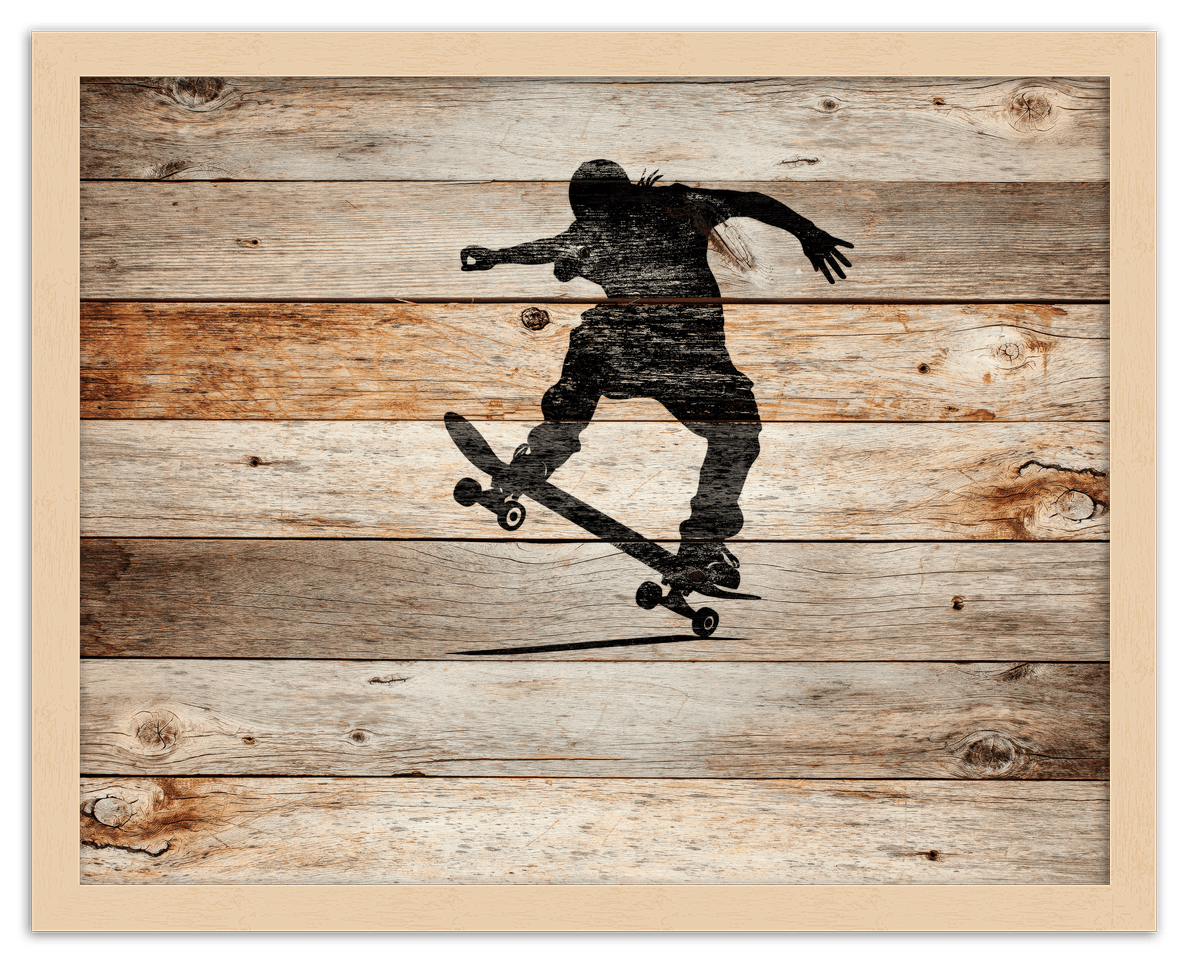 Wood Wall Art Skateboarding - Front View