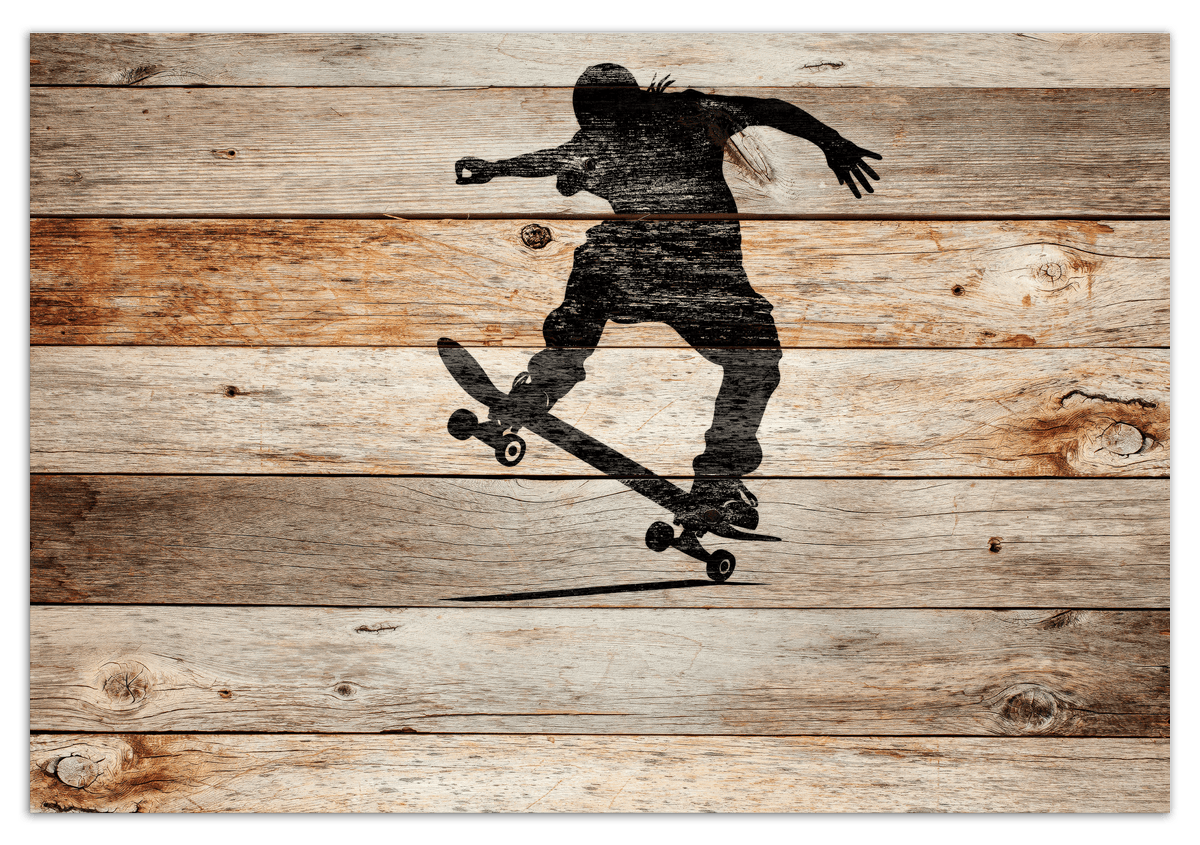 Wood Wall Art Skateboarding - Front View