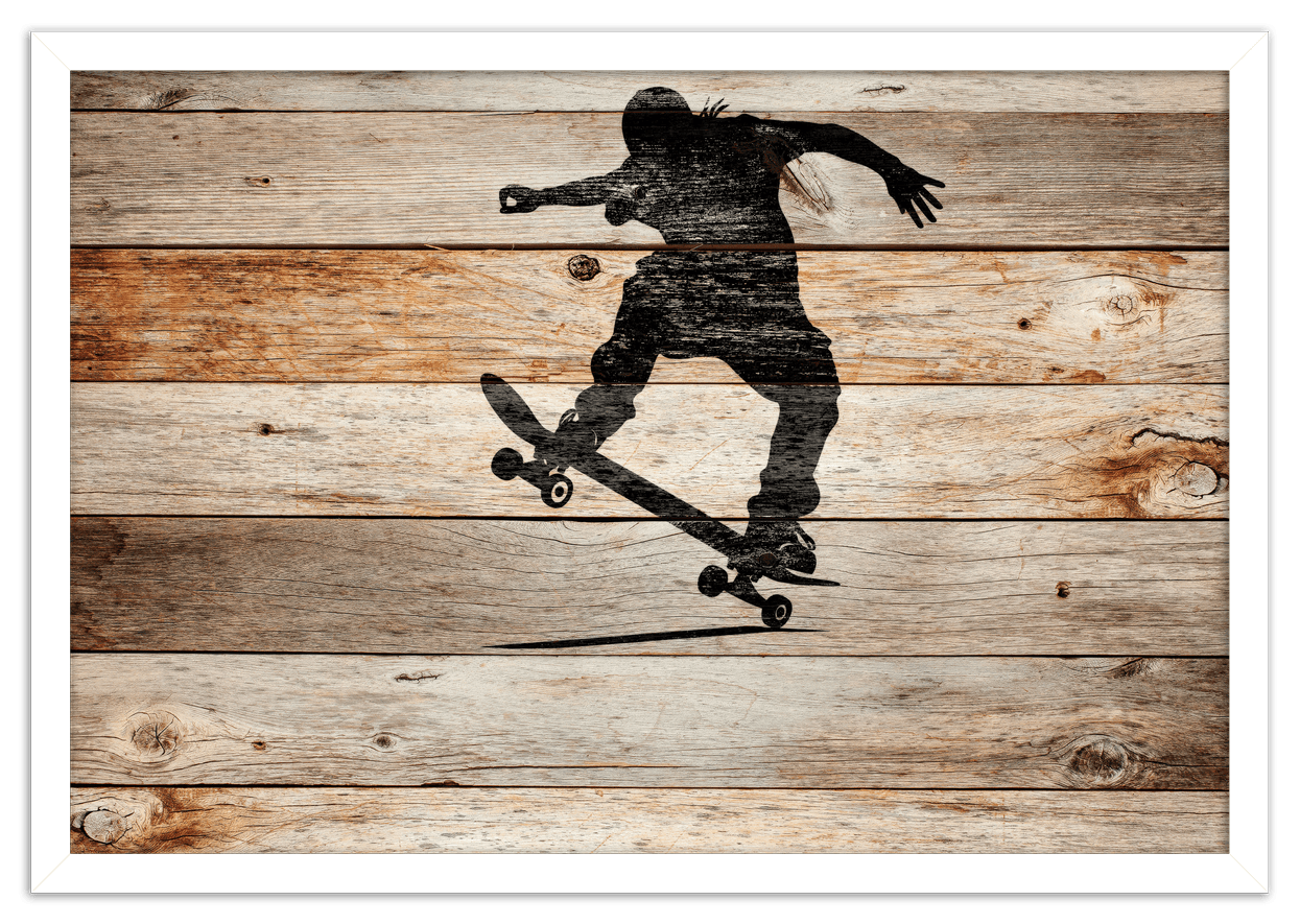 Wood Wall Art Skateboarding - Front View