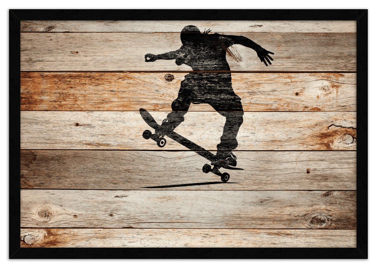 Wood Wall Art Skateboarding - Front View