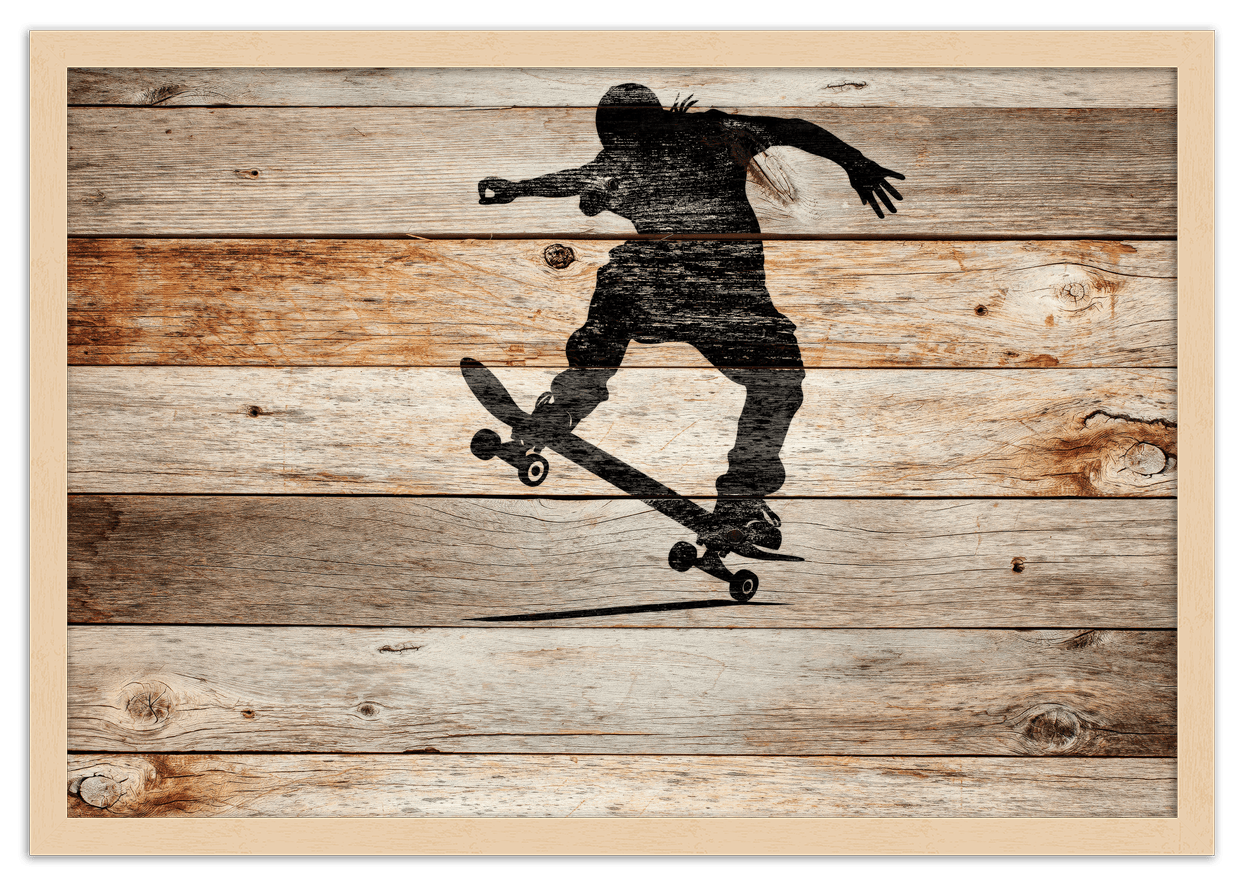 Wood Wall Art Skateboarding - Front View
