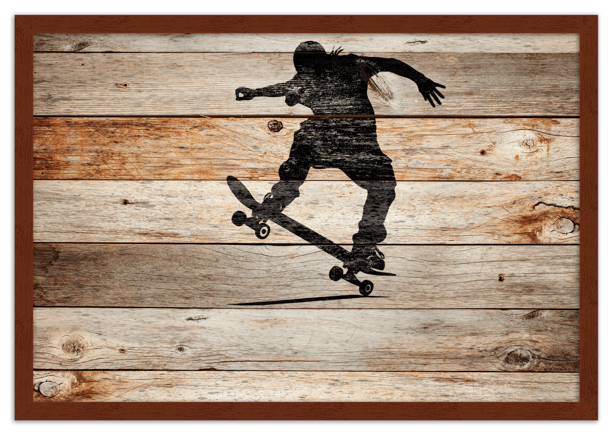 Wood Wall Art Skateboarding - Front View