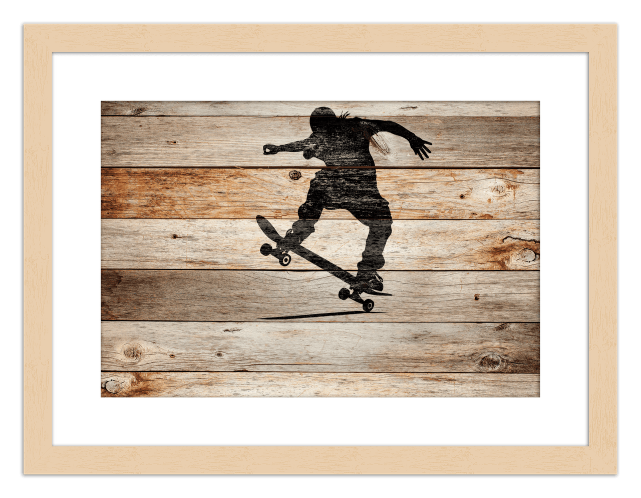 Wood Wall Art Skateboarding - Front View