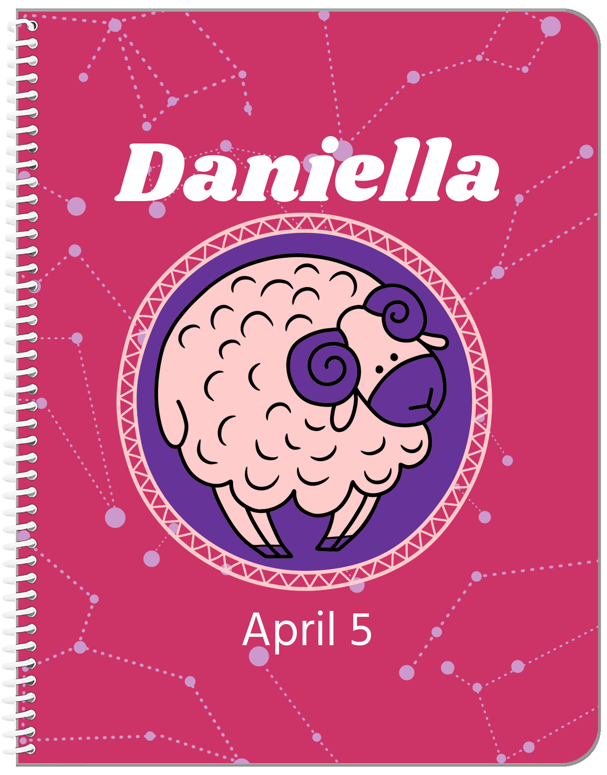 Personalized Zodiac Sign Notebook - Constellation Circle - Aries - Front View