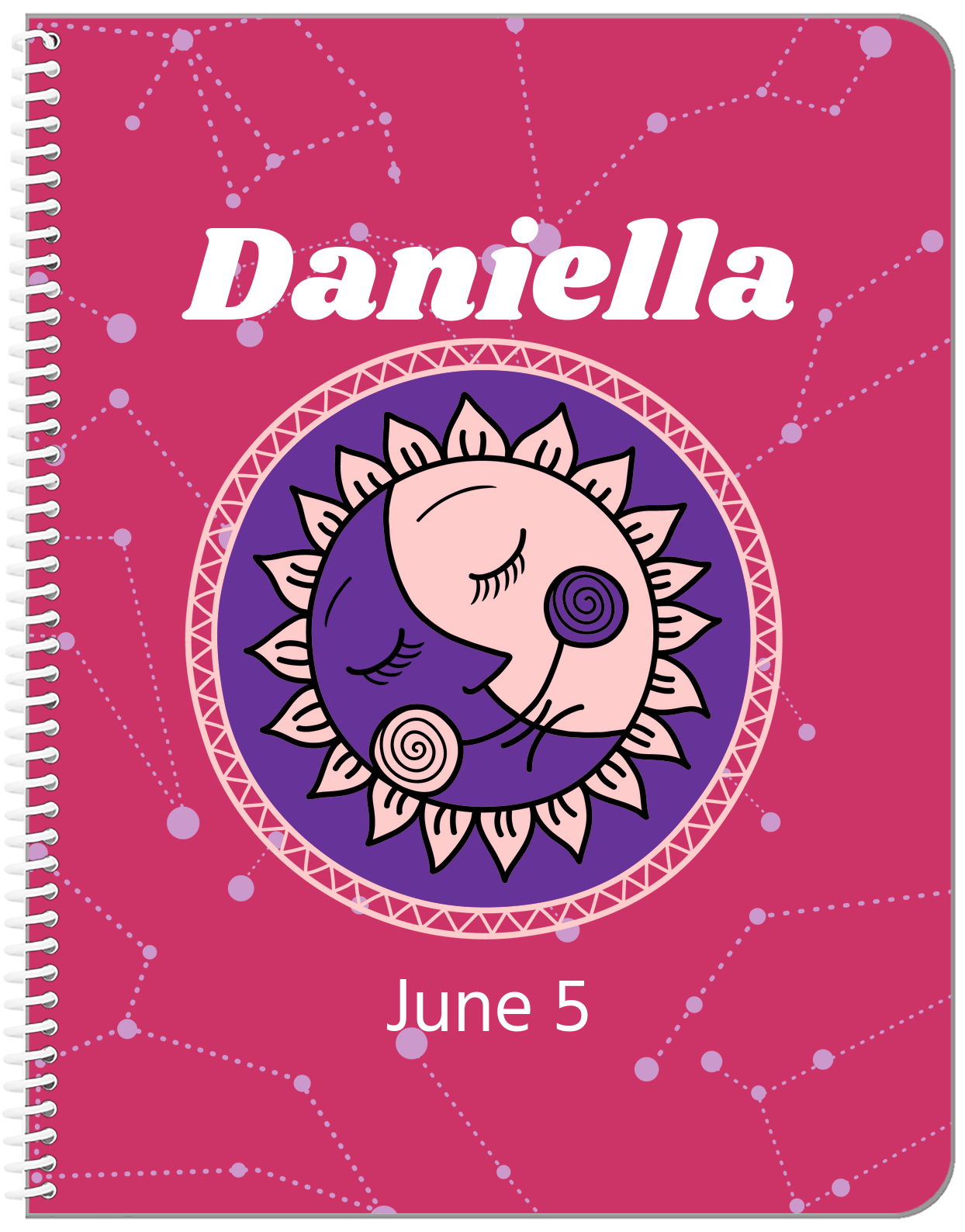 Personalized Zodiac Sign Notebook - Constellation Circle - Gemini - Front View