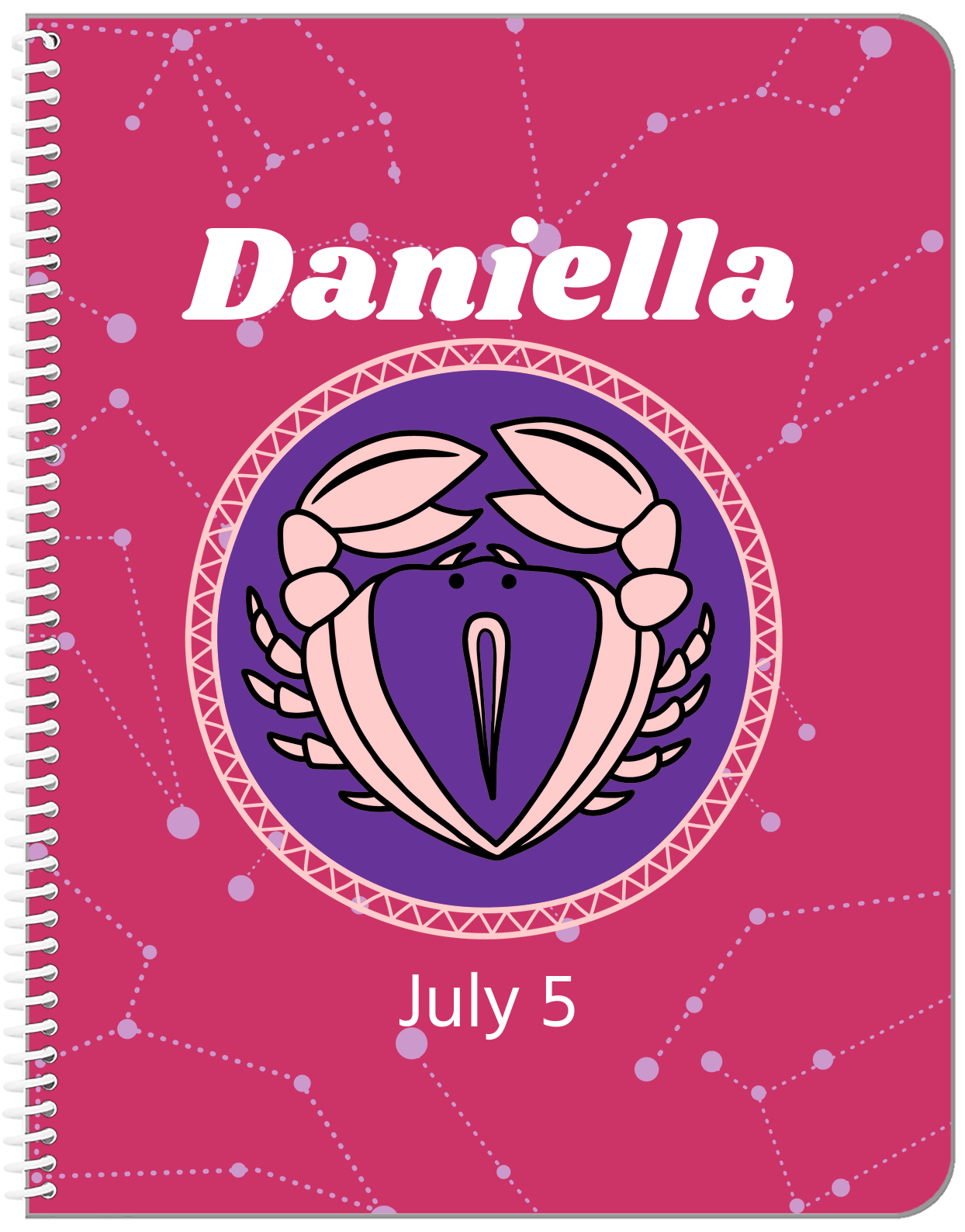 Personalized Zodiac Sign Notebook - Constellation Circle - Cancer - Front View