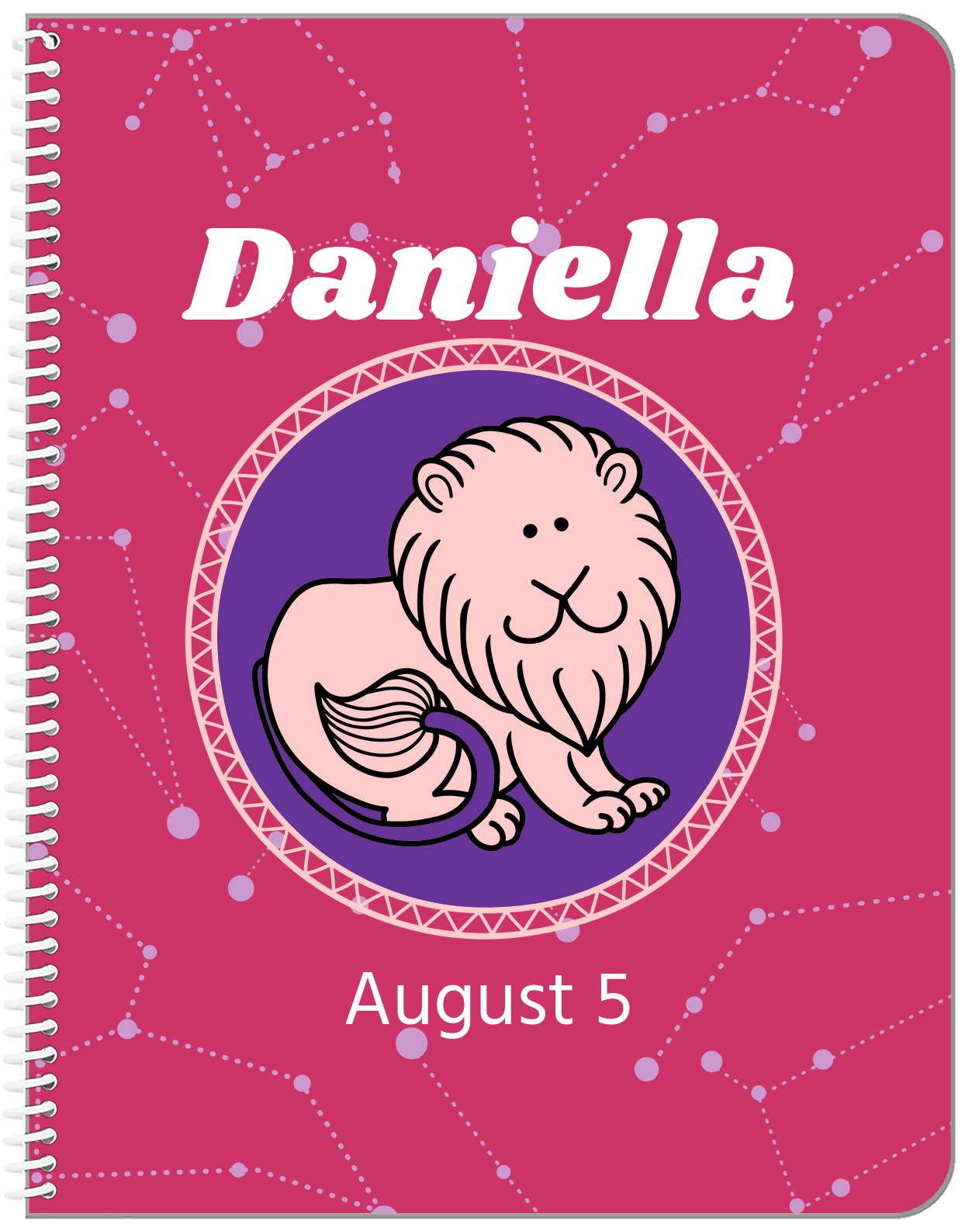 Personalized Zodiac Sign Notebook - Constellation Circle - Leo - Front View