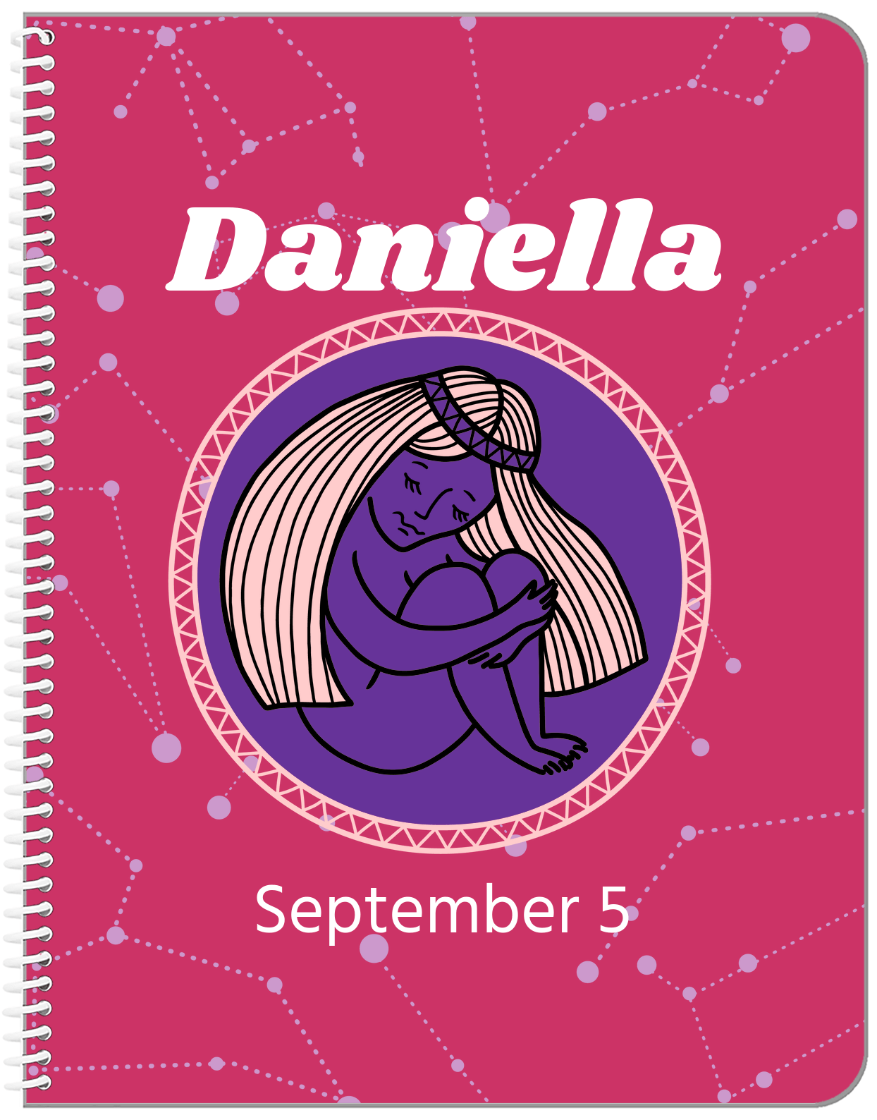 Personalized Zodiac Sign Notebook - Constellation Circle - Virgo - Front View