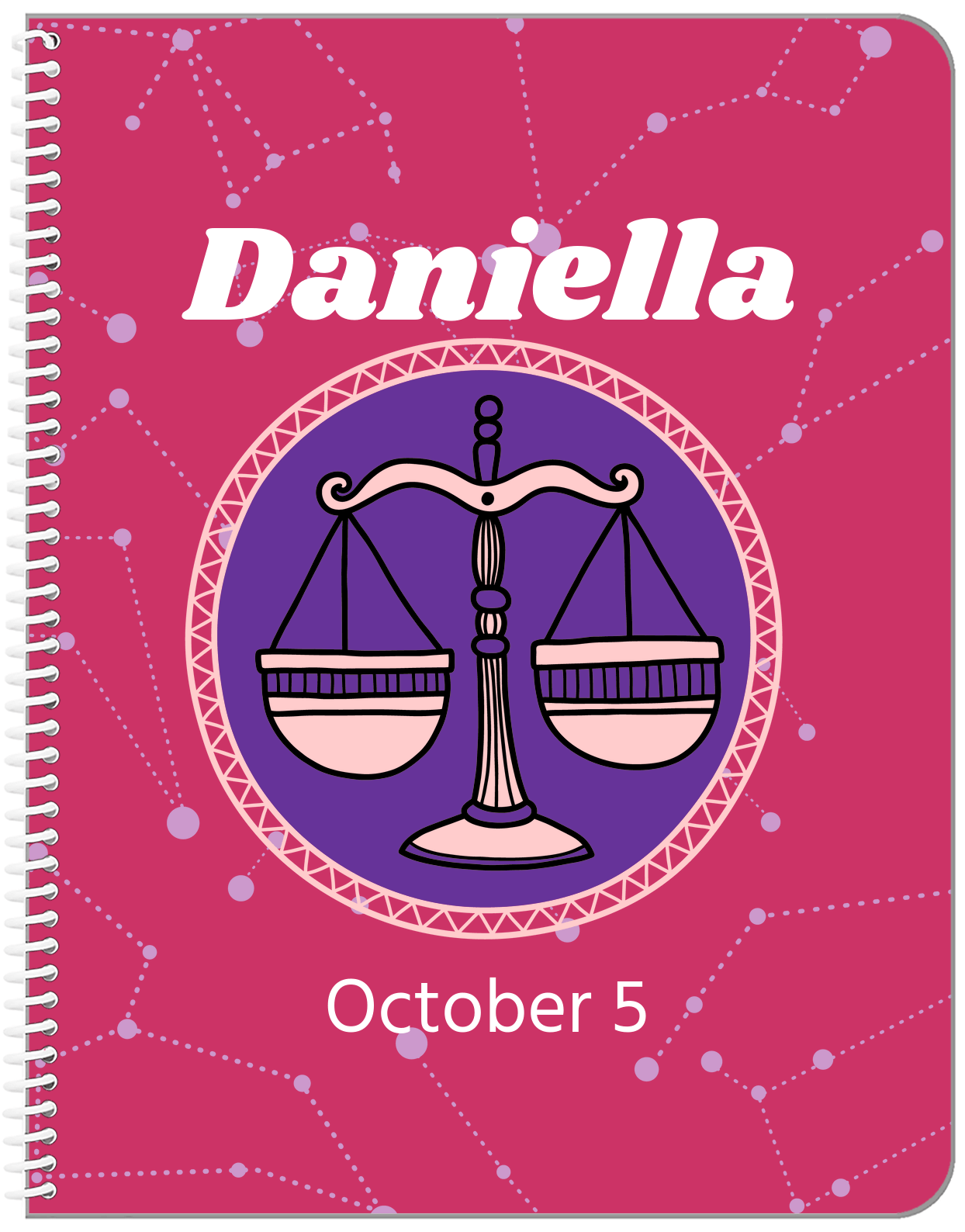 Personalized Zodiac Sign Notebook - Constellation Circle - Libra - Front View