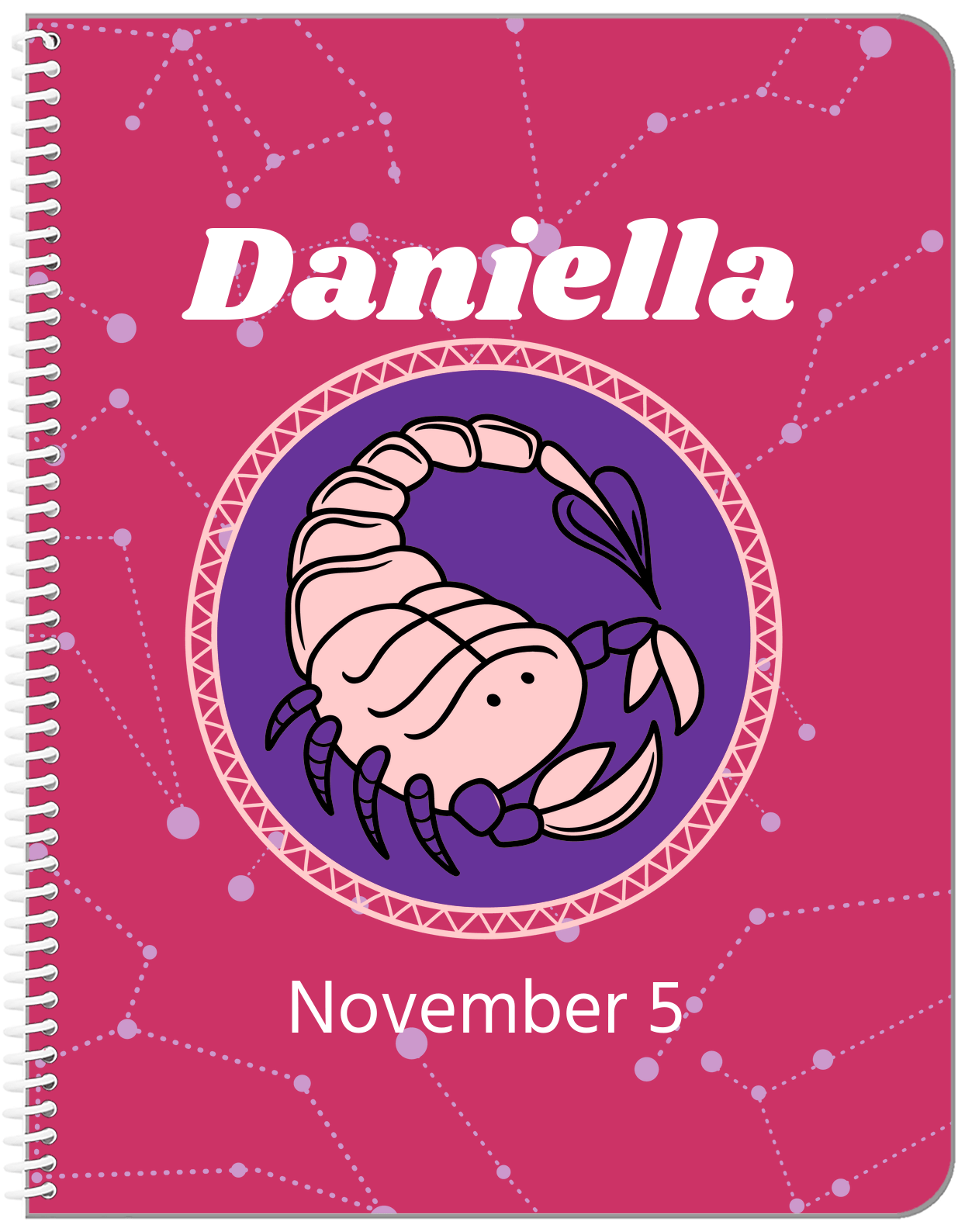 Personalized Zodiac Sign Notebook - Constellation Circle - Scorpio - Front View