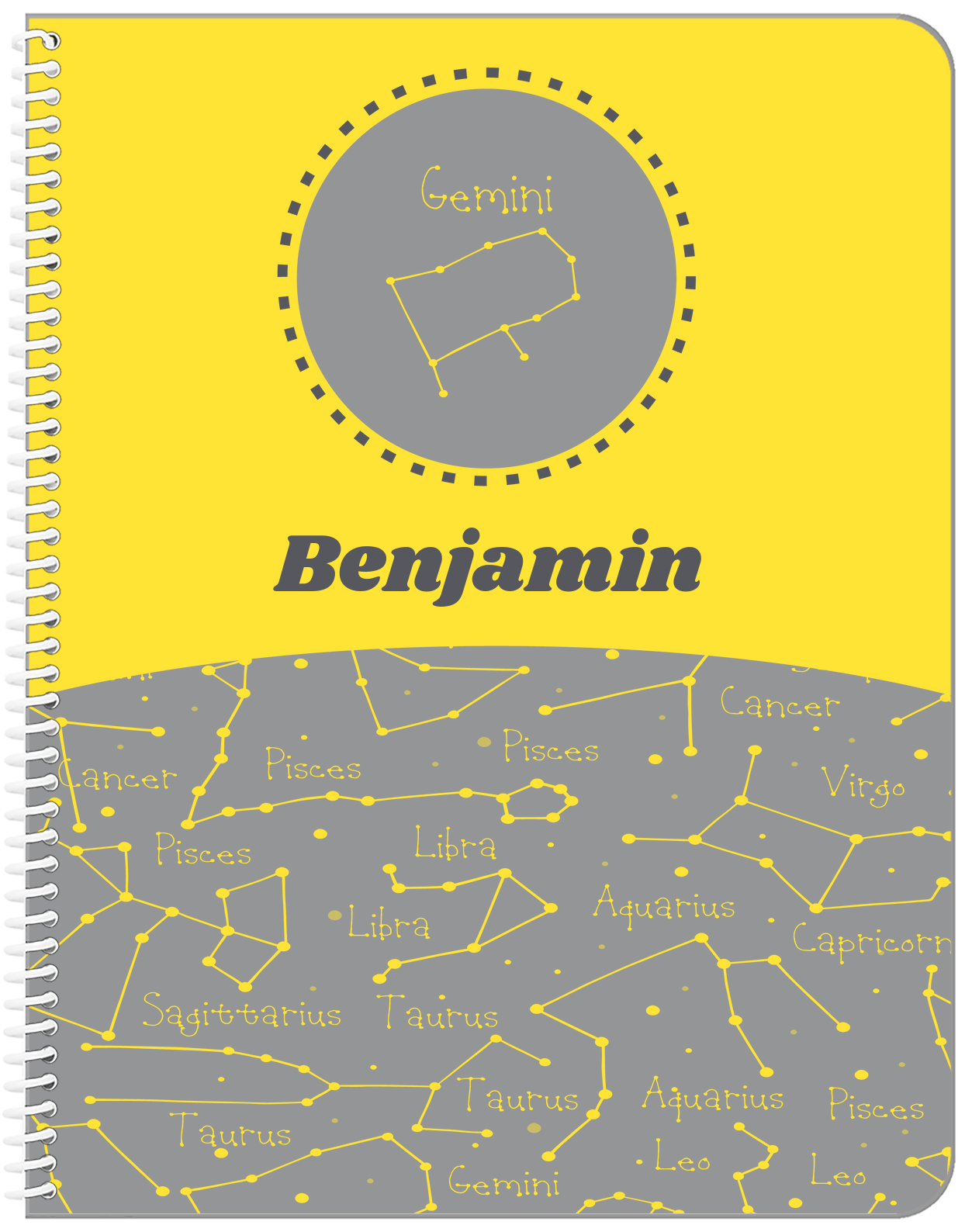 Personalized Zodiac Sign Notebook - Constellation Circle - Gemini - Front View