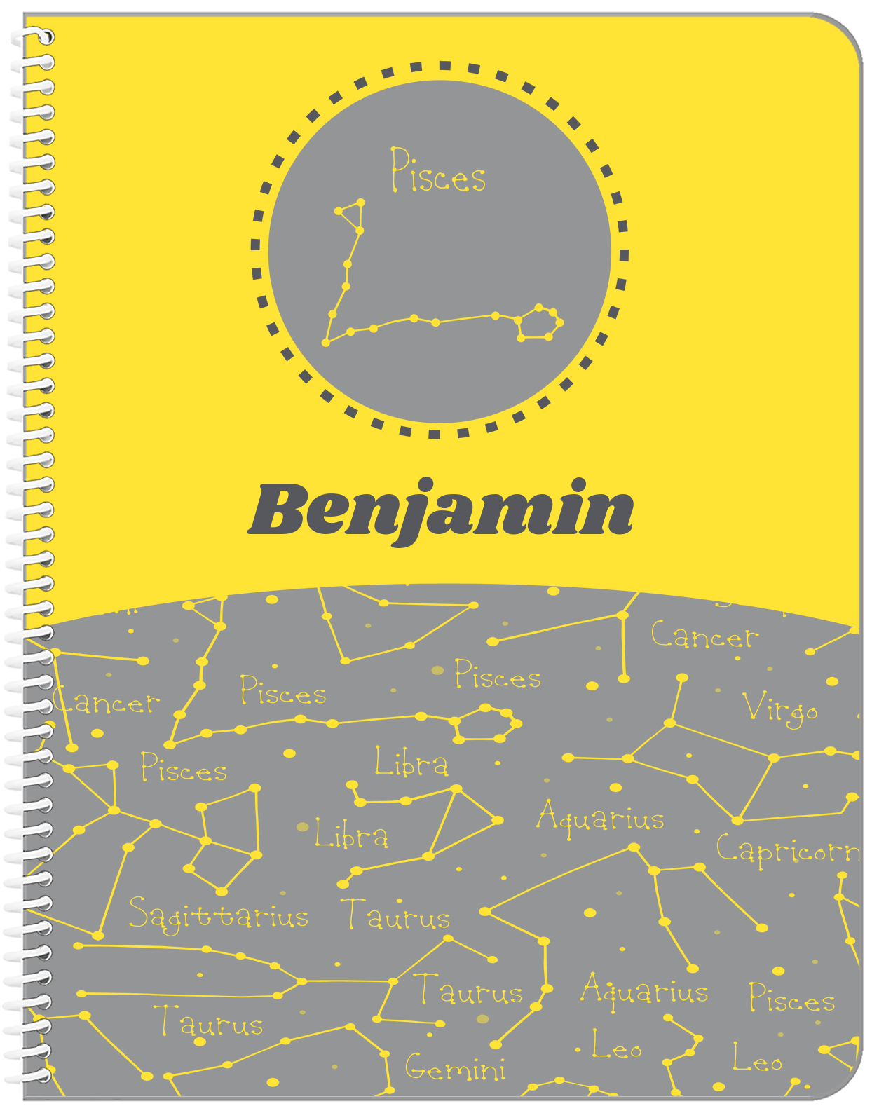 Personalized Zodiac Sign Notebook - Constellation Circle - Pisces - Front View