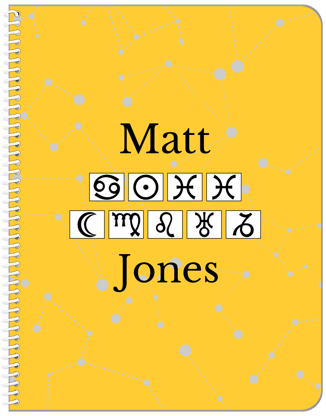Personalized Zodiac Sign Notebook - Zodiac Font - Front View