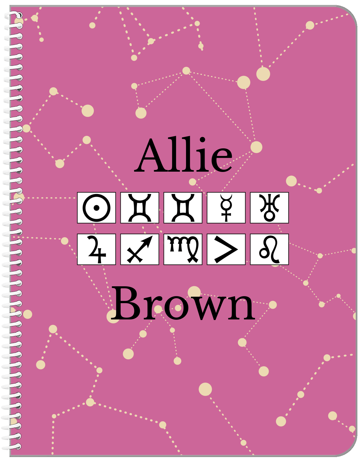 Personalized Zodiac Sign Notebook - Zodiac Font - Front View