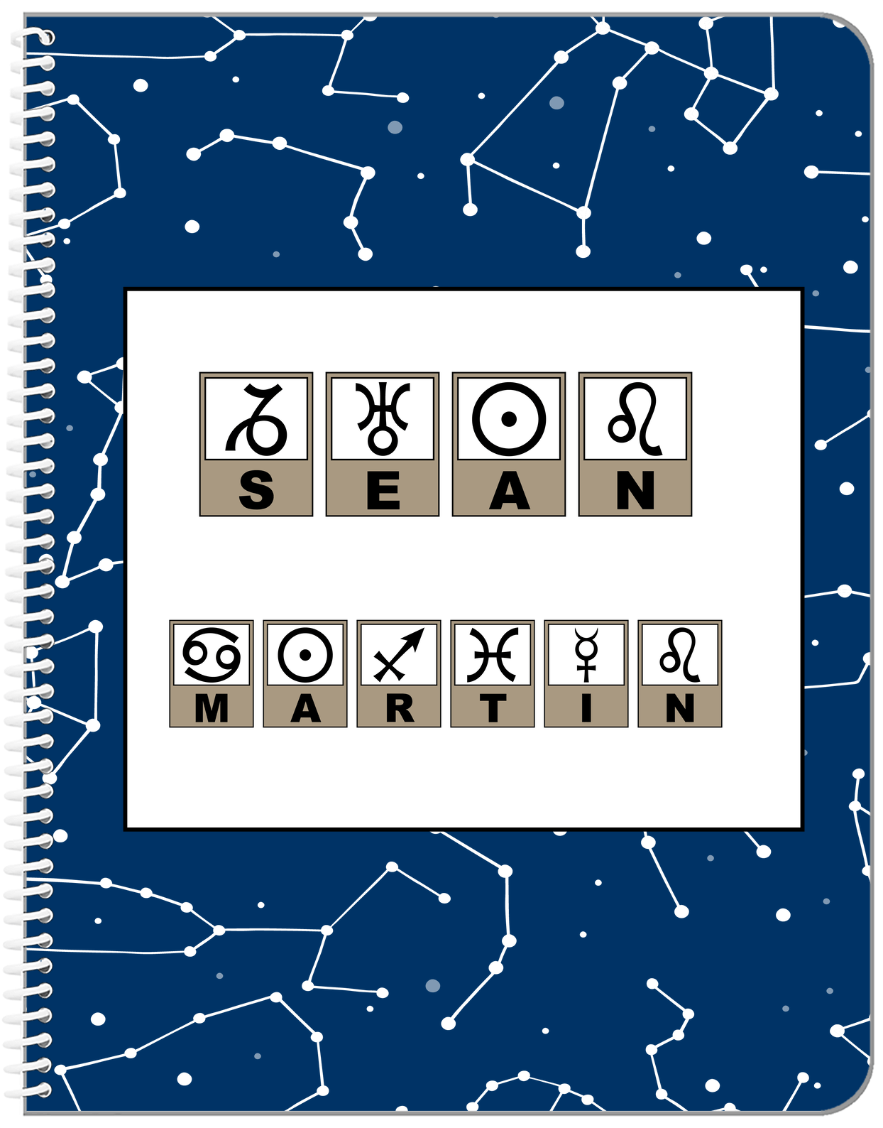 Personalized Zodiac Sign Notebook - Astrology Font - Front View