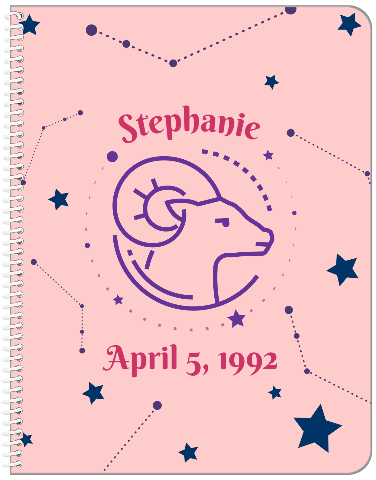 Personalized Zodiac Sign Notebook - Constellation - Aries - Front View