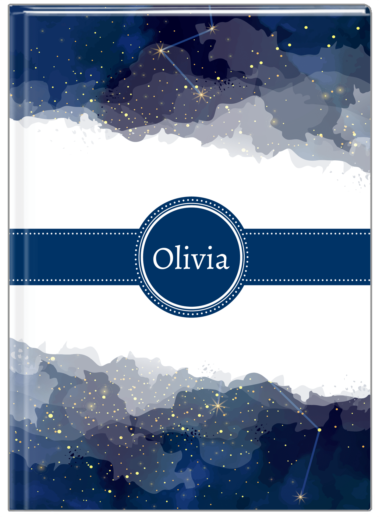 Personalized Zodiac Sign Journal - Night Sky - Circle Ribbon Nameplate - Front View