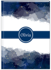 Thumbnail for Personalized Zodiac Sign Journal - Night Sky - Circle Ribbon Nameplate - Front View