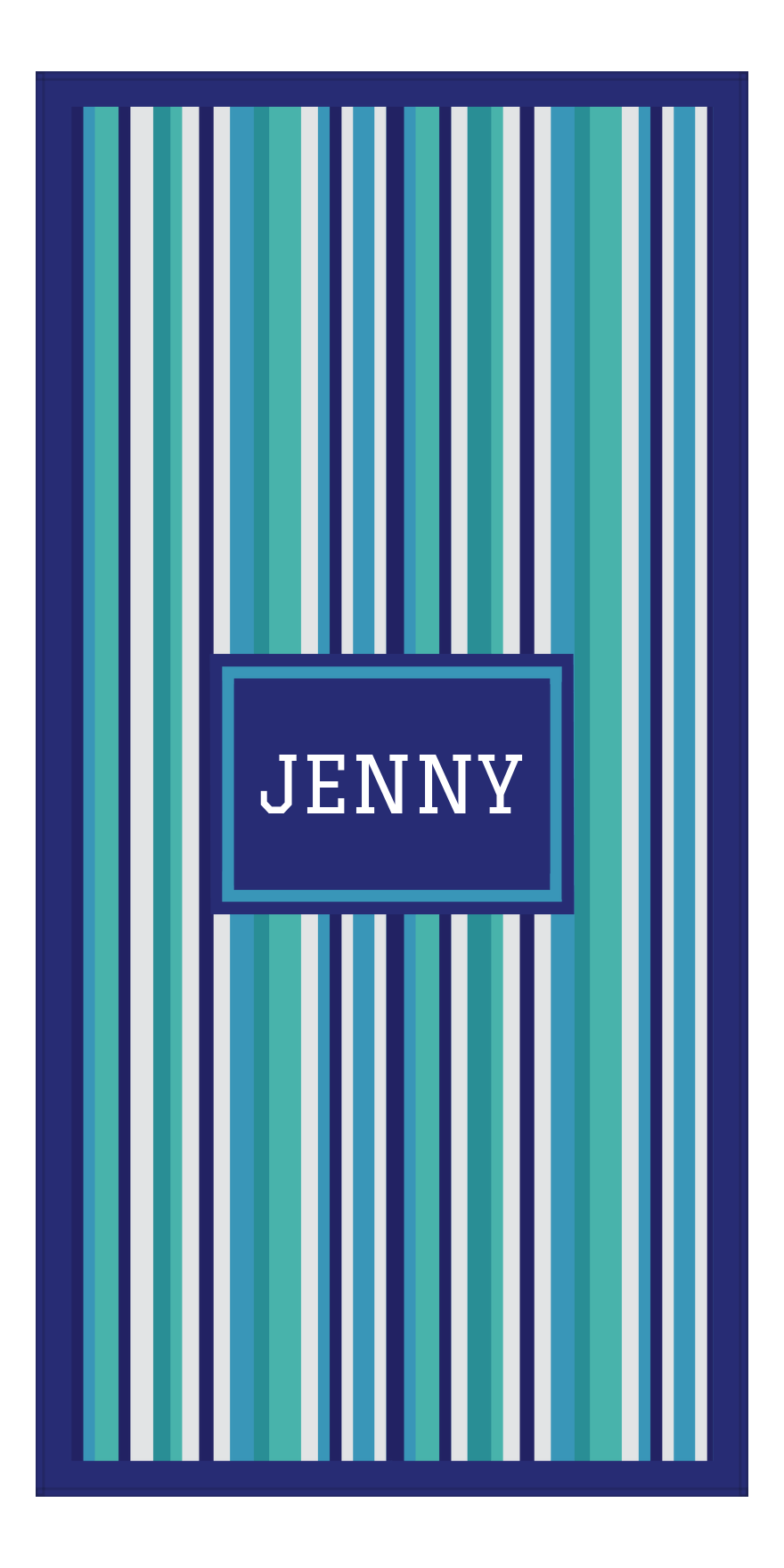 Personalized 5 Color Stripes 2 Repeat Beach Towel - Vertical - Rectangle Frame - Front View