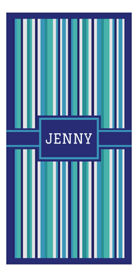 Thumbnail for Personalized 5 Color Stripes 2 Repeat Beach Towel - Vertical - Rectangle with Ribbon Frame - Front View