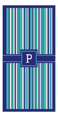 Thumbnail for Personalized 5 Color Stripes 2 Repeat Beach Towel - Vertical - Square with Ribbon Frame - Front View