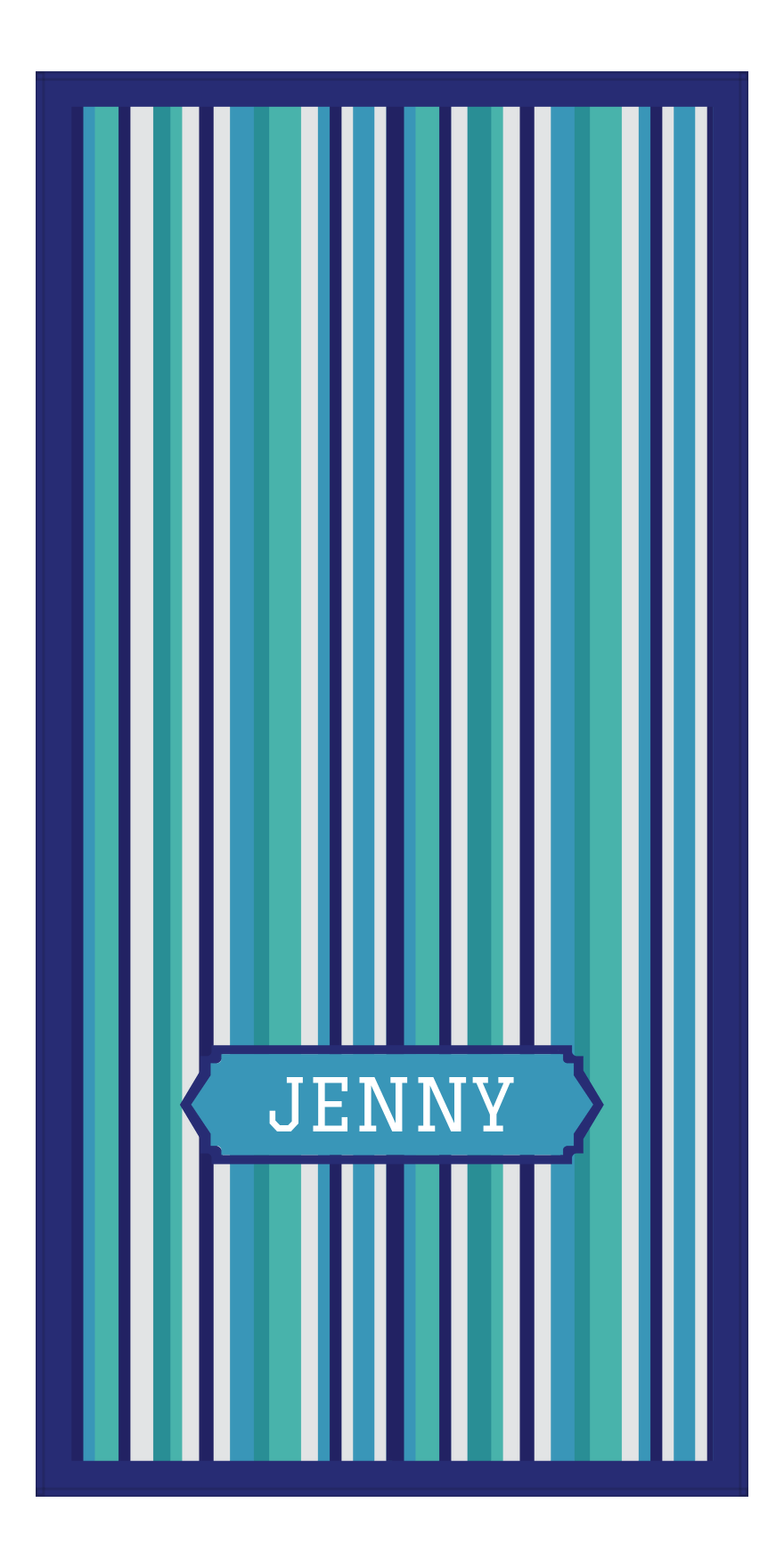 Personalized 5 Color Stripes 2 Repeat Beach Towel - Vertical - Oblong Off Center Frame - Front View