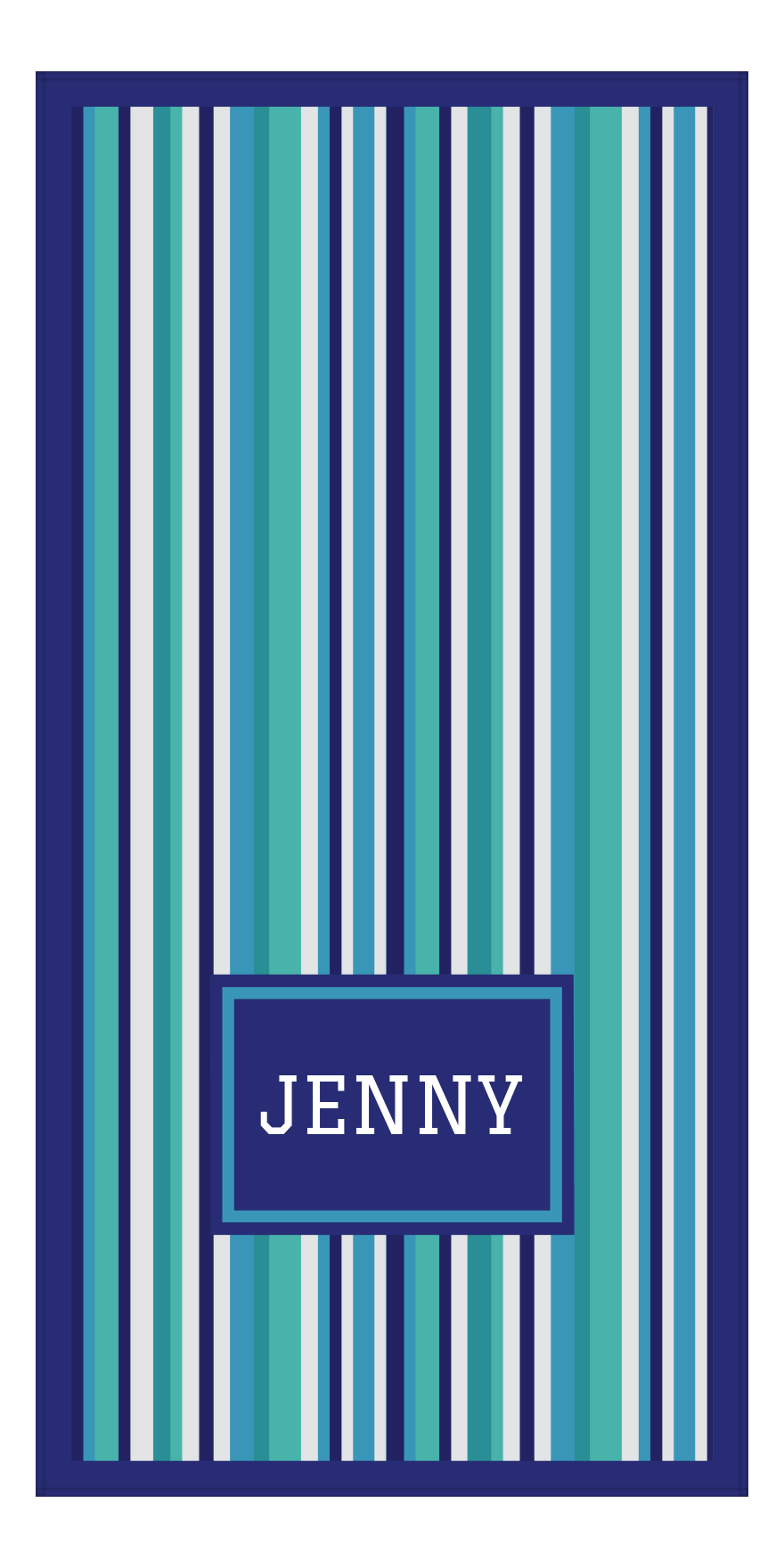 Personalized 5 Color Stripes 2 Repeat Beach Towel - Vertical - Rectangle Off Center Frame - Front View