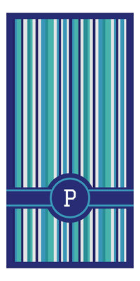 Thumbnail for Personalized 5 Color Stripes 2 Repeat Beach Towel - Vertical - Circle with Ribbon Off Center Frame - Front View