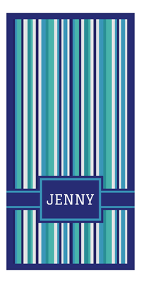 Thumbnail for Personalized 5 Color Stripes 2 Repeat Beach Towel - Vertical - Rectangle with Ribbon Off Center Frame - Front View