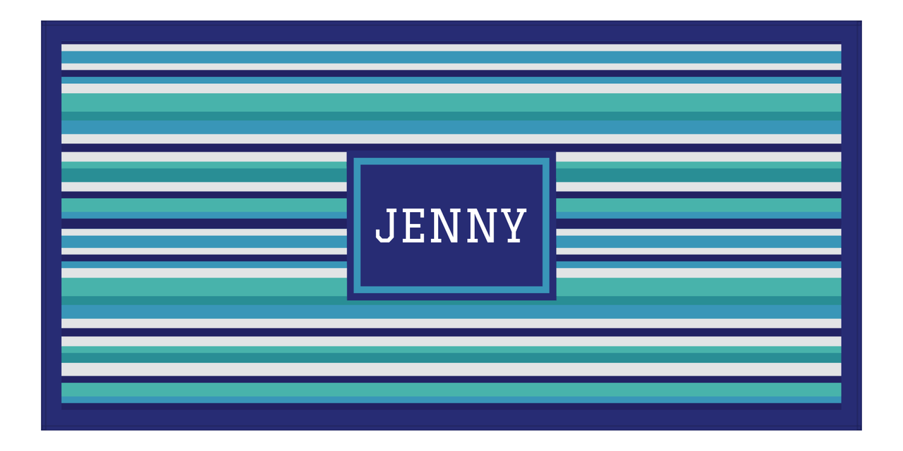 Personalized 5 Color Stripes 2 Repeat Beach Towel - Horizontal - Rectangle Frame - Front View