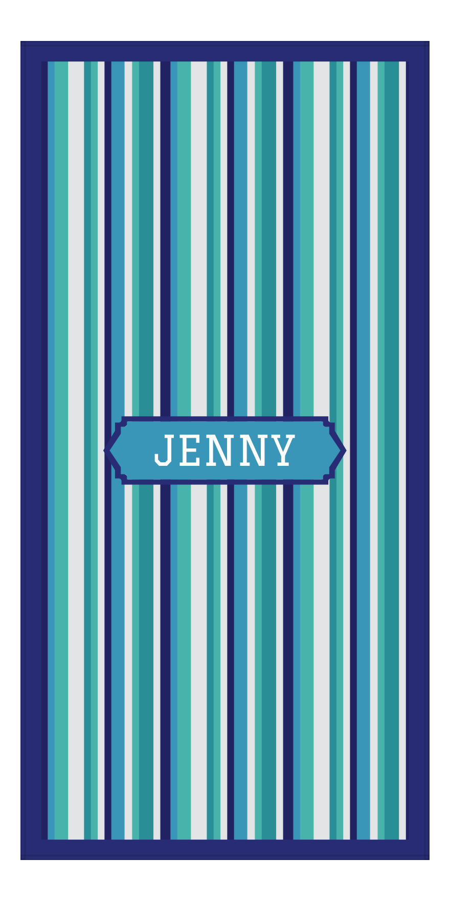 Personalized 5 Color Stripes 3 Repeat Beach Towel - Vertical - Oblong Frame - Front View