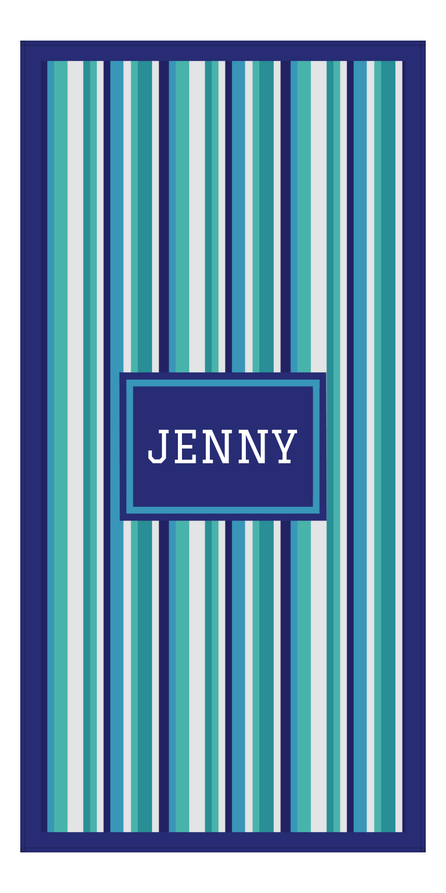 Personalized 5 Color Stripes 3 Repeat Beach Towel - Vertical - Rectangle Frame - Front View