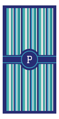 Thumbnail for Personalized 5 Color Stripes 3 Repeat Beach Towel - Vertical - Circle with Ribbon Frame - Front View