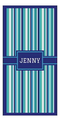 Thumbnail for Personalized 5 Color Stripes 3 Repeat Beach Towel - Vertical - Rectangle with Ribbon Frame - Front View