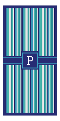 Thumbnail for Personalized 5 Color Stripes 3 Repeat Beach Towel - Vertical - Square with Ribbon Frame - Front View