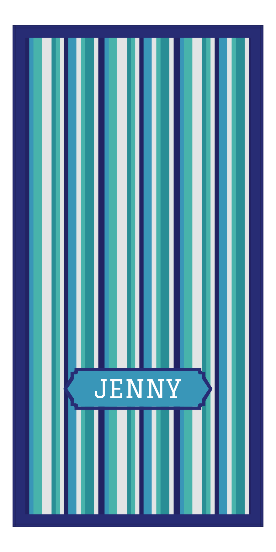 Personalized 5 Color Stripes 3 Repeat Beach Towel - Vertical - Oblong Off Center Frame - Front View