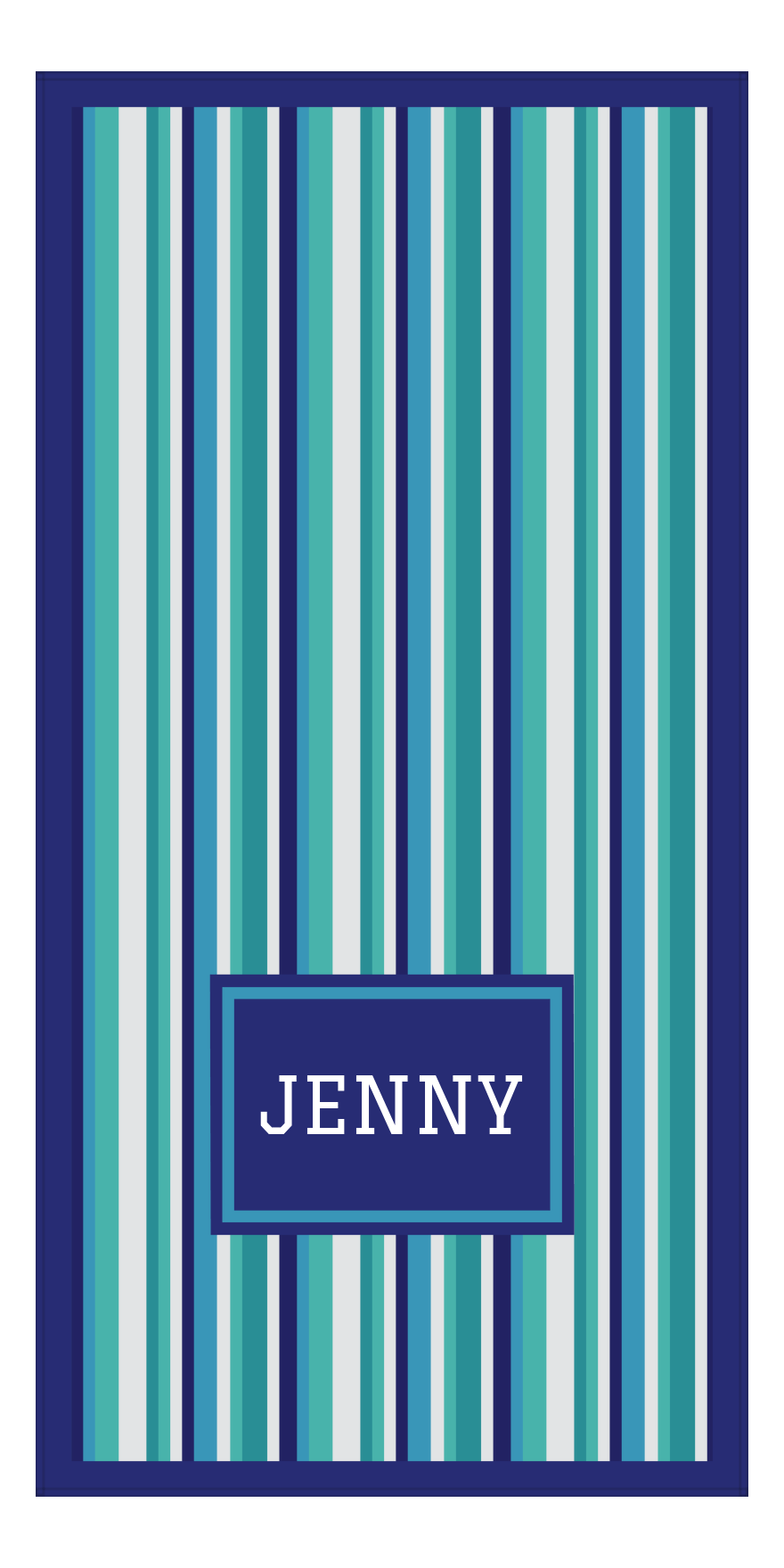 Personalized 5 Color Stripes 3 Repeat Beach Towel - Vertical - Rectangle Off Center Frame - Front View