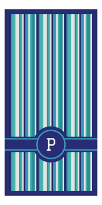 Thumbnail for Personalized 5 Color Stripes 3 Repeat Beach Towel - Vertical - Circle with Ribbon Off Center Frame - Front View