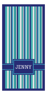 Thumbnail for Personalized 5 Color Stripes 3 Repeat Beach Towel - Vertical - Rectangle with Ribbon Off Center Frame - Front View