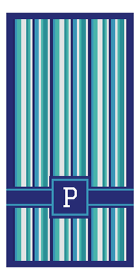Thumbnail for Personalized 5 Color Stripes 3 Repeat Beach Towel - Vertical - Square with Ribbon Off Center Frame - Front View